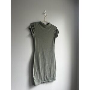 Cefian Olive Green Mock Neck Short Sleeve Asymmetrical Bodycon Mini‎ Dress M